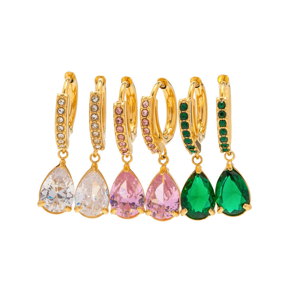 18K Gold Plated Titanium Teardrop CZ Earrings | JDR008