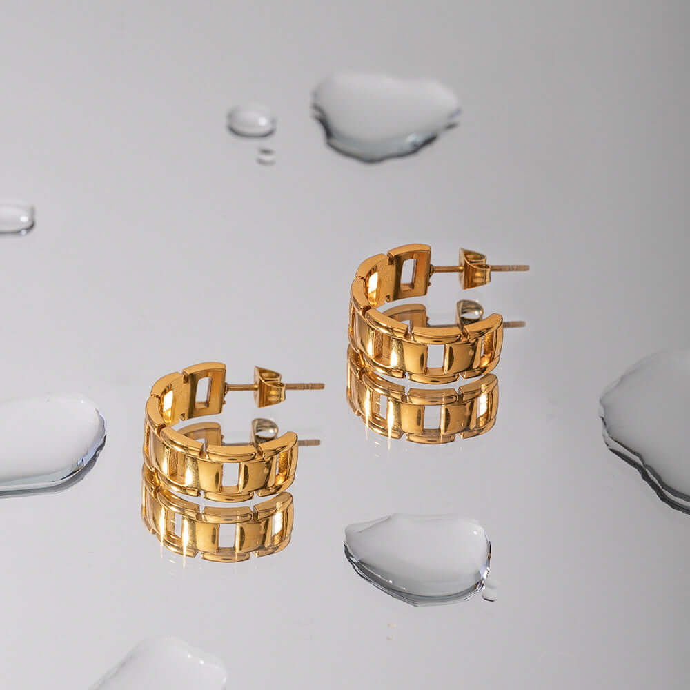 18K Gold Plated Watchband C Hoop Earrings