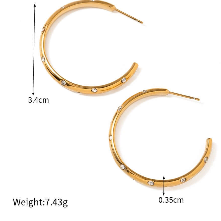 18K Gold Plated Minimal Diamond C Hoop Earrings