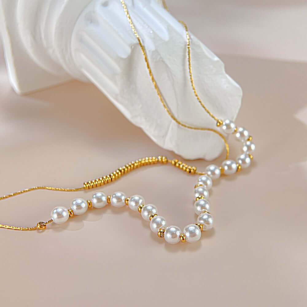 Dainty Pearl Beads Layering Chain Necklace