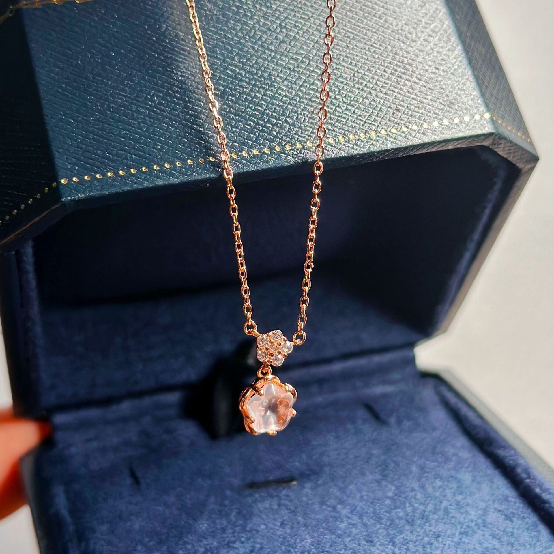 Cherry Blossom Rose Pink Gem Necklace