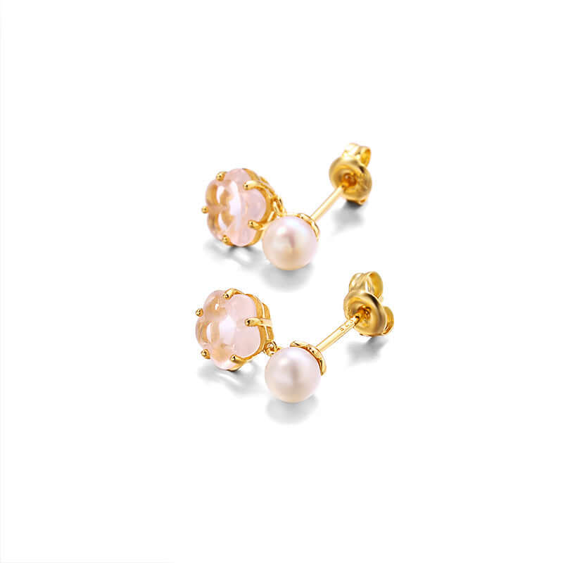 Gold Quartz Pearl Earrings