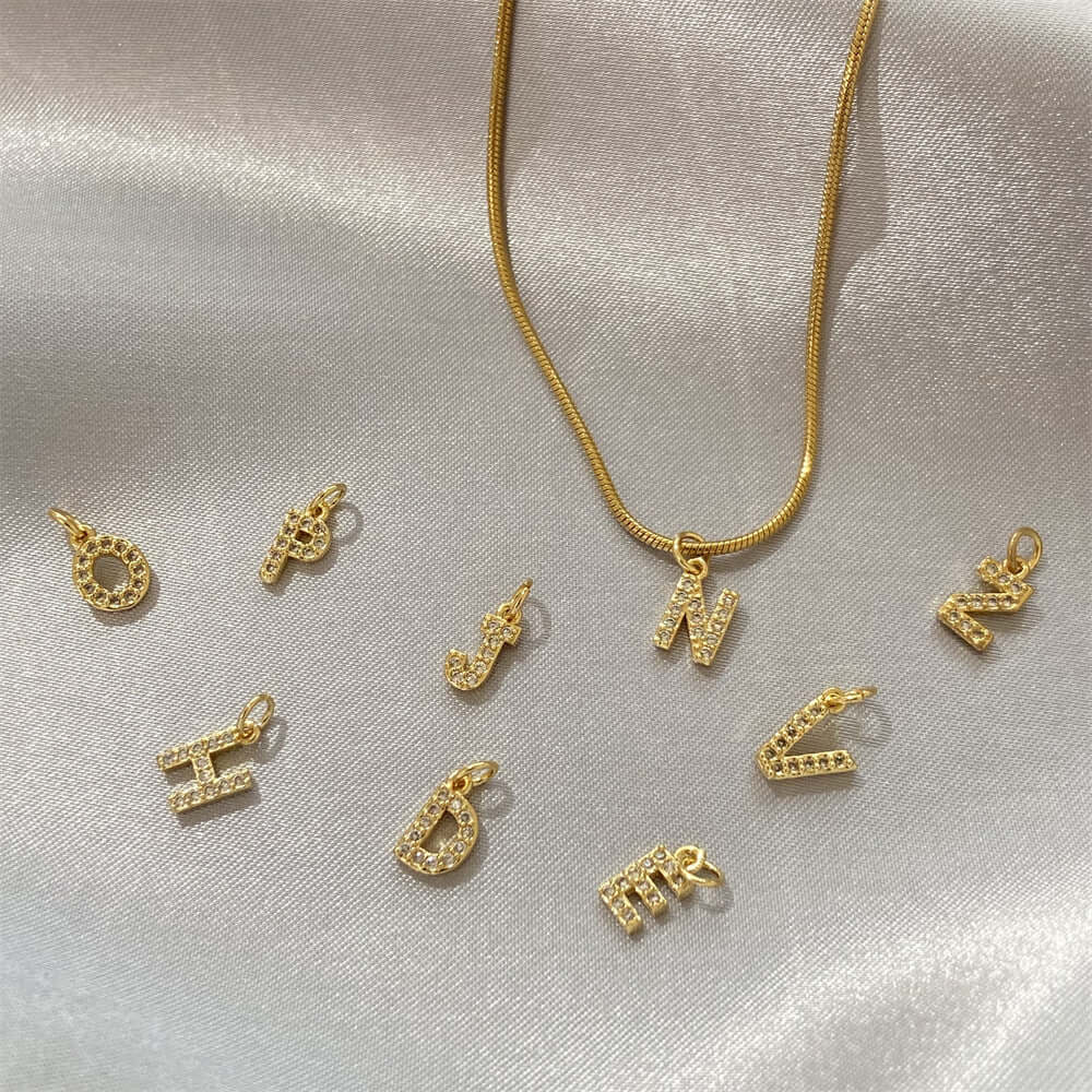 Gold Radiant CZ Alphabet Pendant Necklace