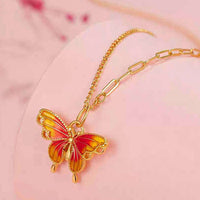 Gold Red Butterfly Pendant Necklace