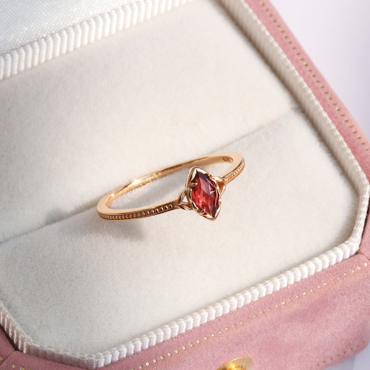 Gold Red Garnet Ring