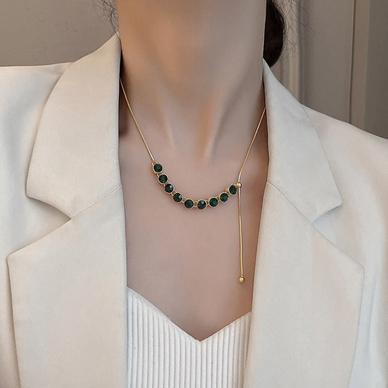  Gold Refined Green CZ Necklace