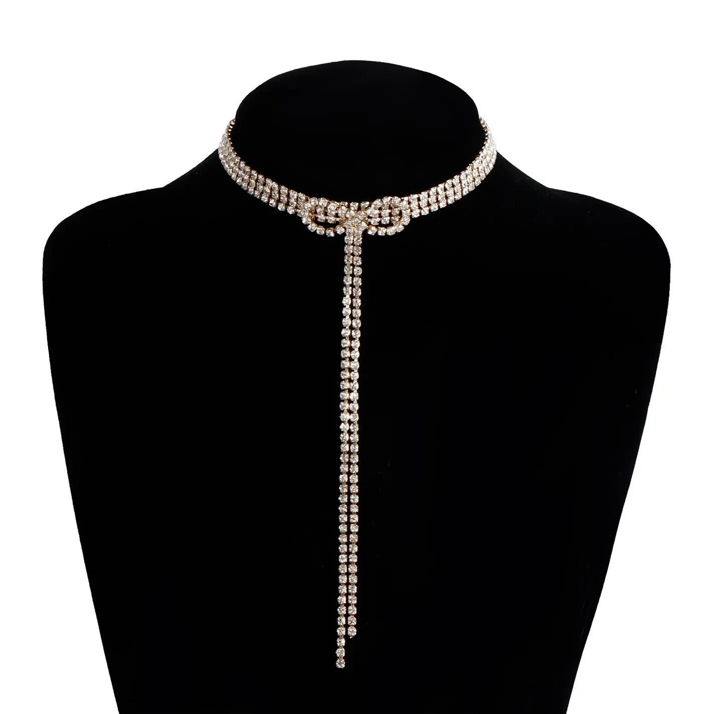 Exquisite Sparkly Diamante Ribbon Choker Y Necklace