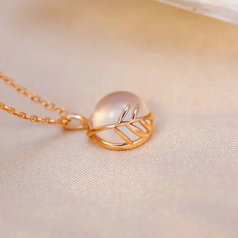 Gold Rose Quartz Leaf Necklace