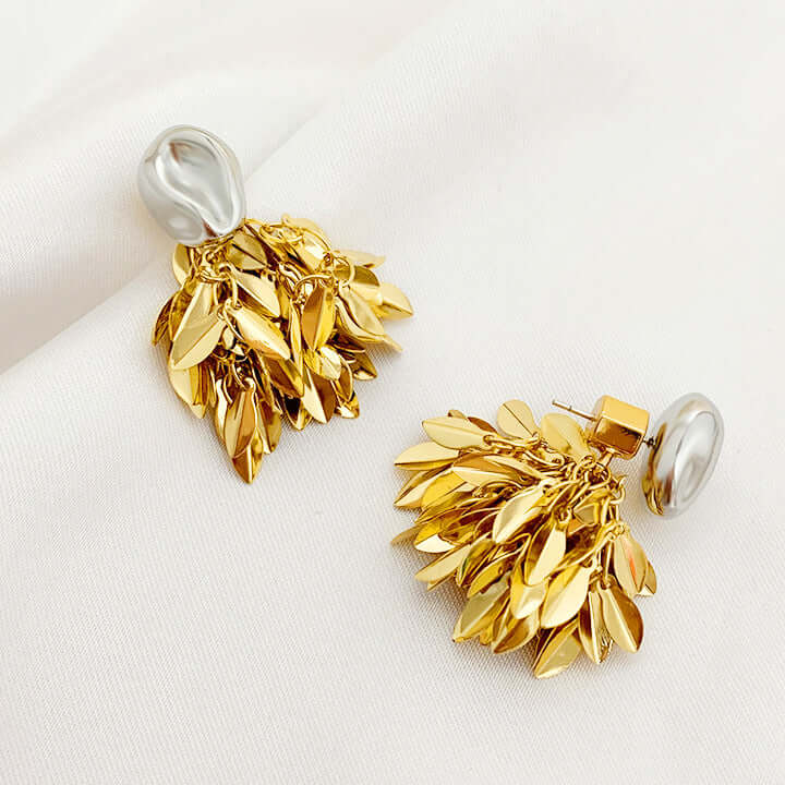 Gold Silver 2Tones Leaf Earrings