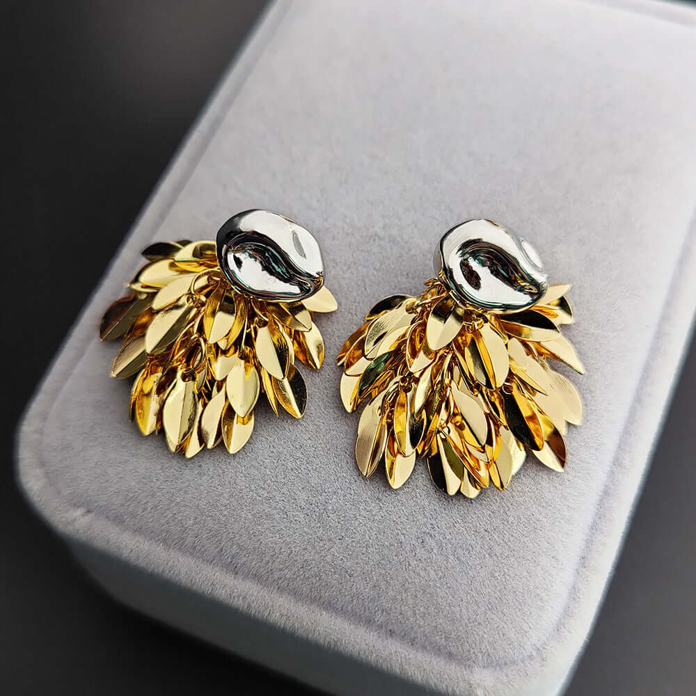 Gold Silver 2 Ways Leaf Earrings