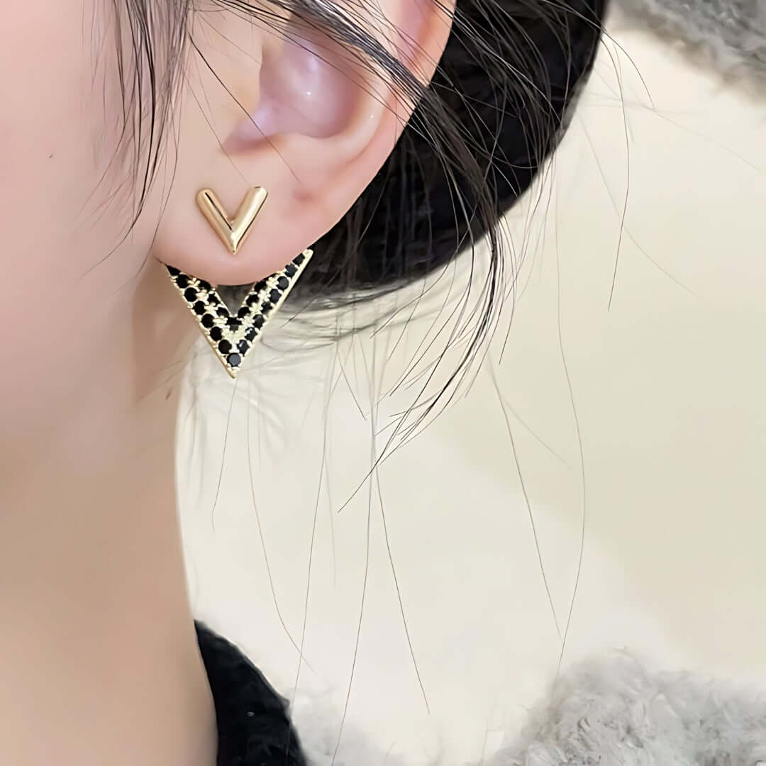 Two Ways Essential V Shaped Chevron Front Back Ear Jacket Earrings