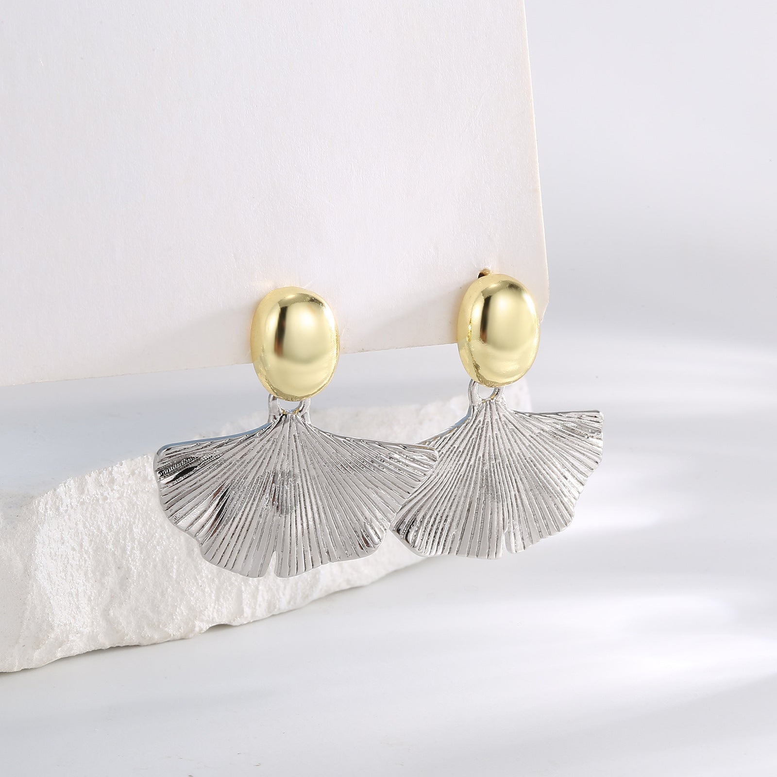 Gold Silver Ginkgo Leaf Drop Earrings