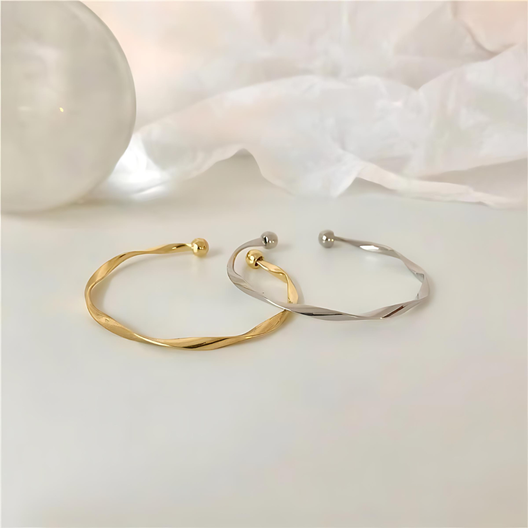 Gold Silver Mobius Open Cuff Bracelet