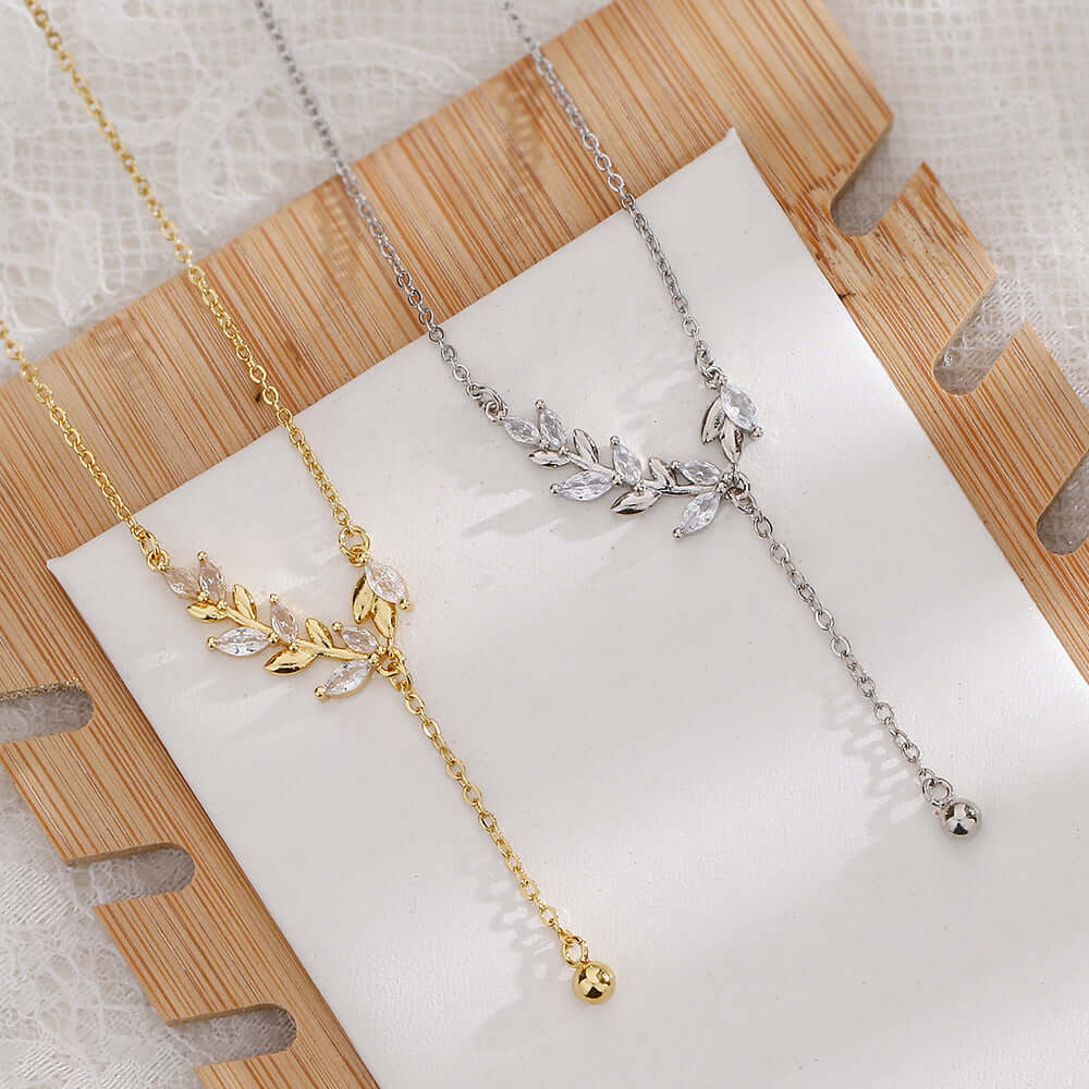 Gold Silver Olive Leaf Y Necklace