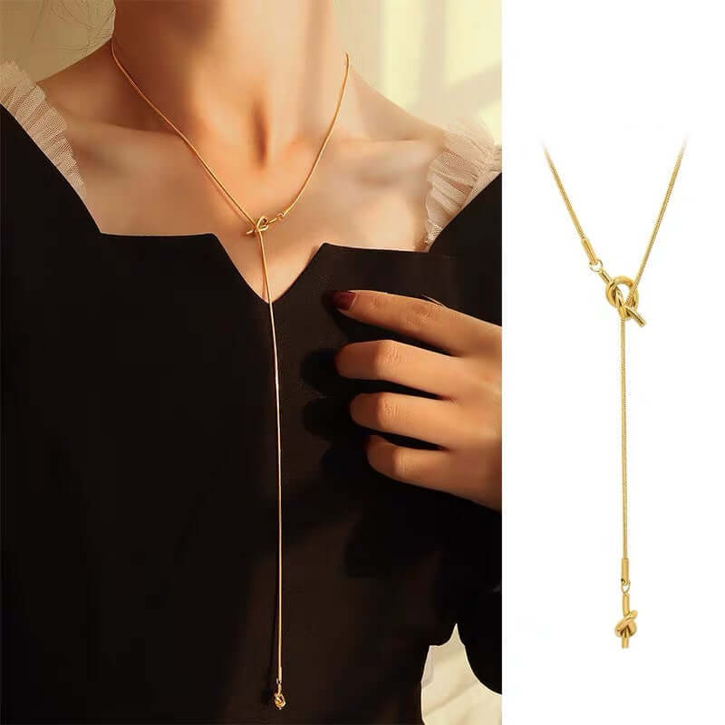 Gold Simple Knot Y Necklace