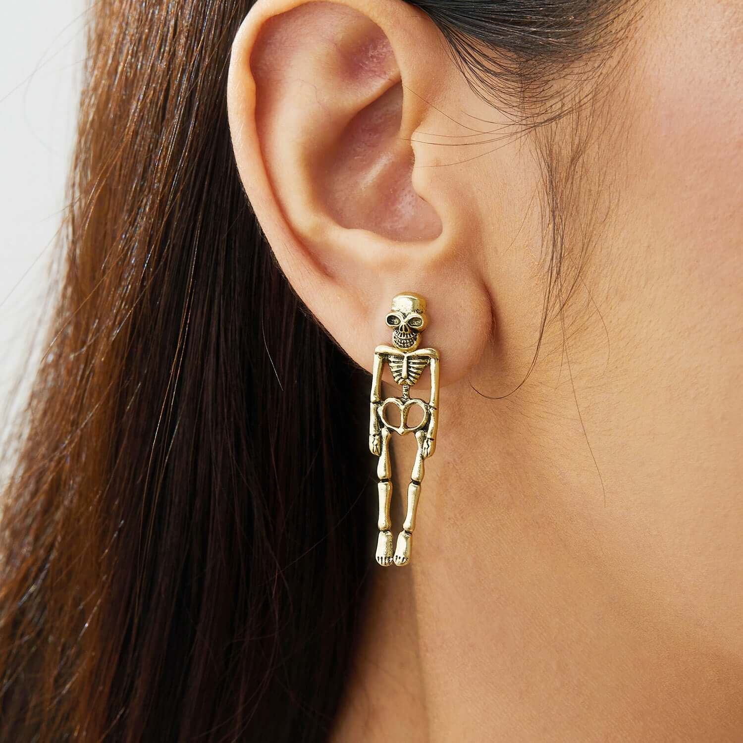 2 Way Skull Skeleton Ear Jacket Earrings Stud