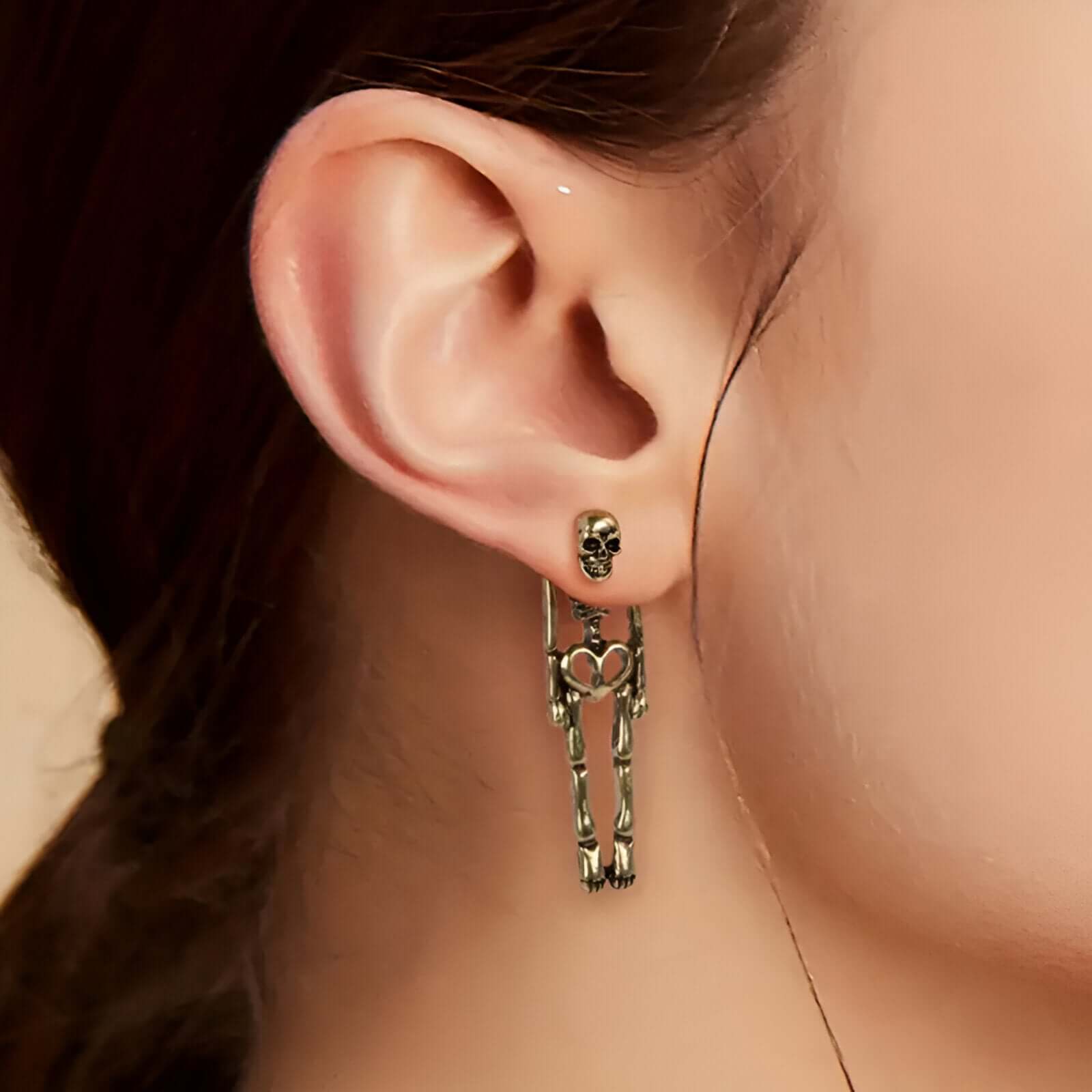 3 Ways Skull Skeleton Ear Jacket Earrings Stud