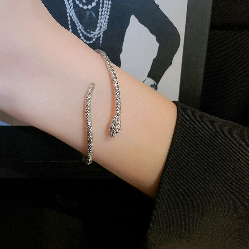 Gold Snake CZ Open Cuff Bracelet