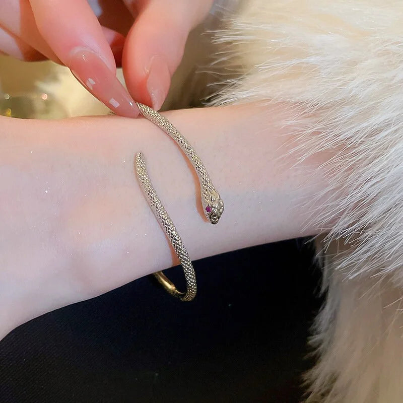 Gold Snake Open Cuff Bracelet