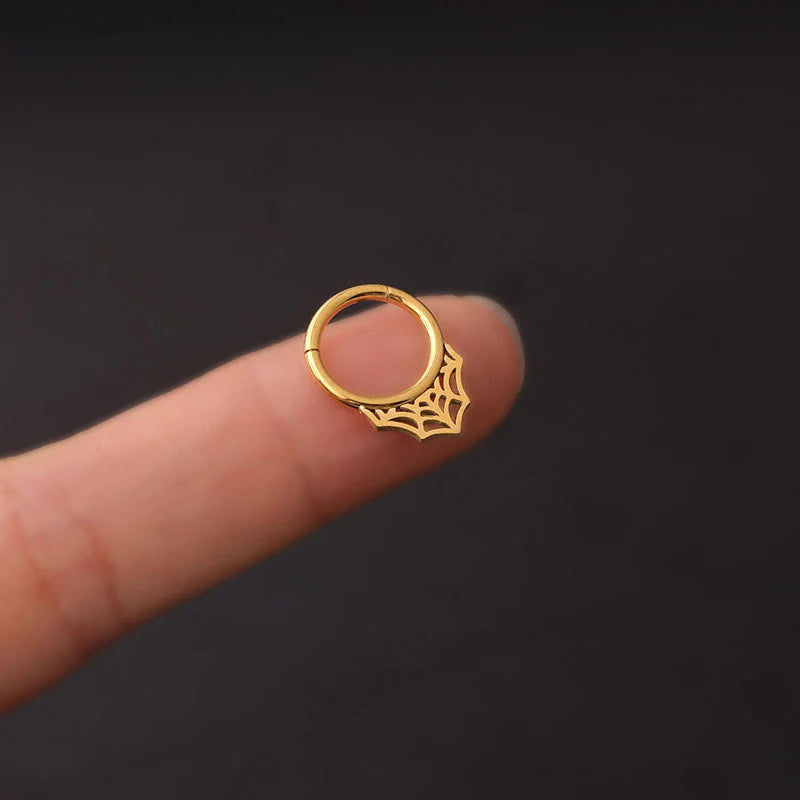 Gold Spider Web Hinged Hoop Septum Ring