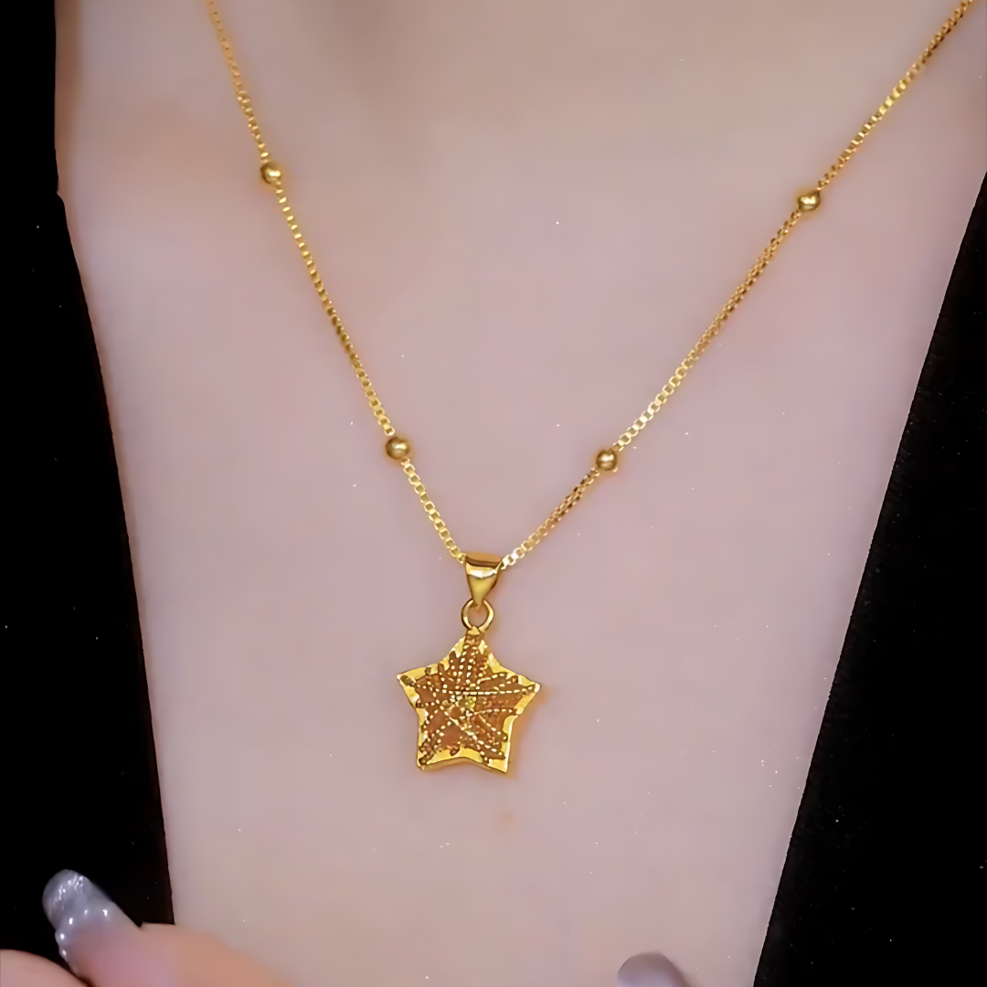 Gold Star Pendant Beads Necklace