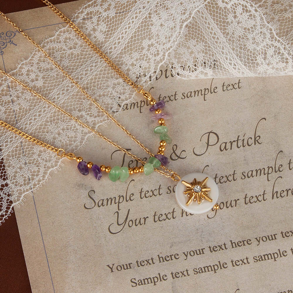 Gold Star Pendant Stone Layering Necklace