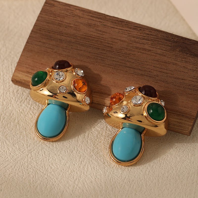 Gold Stone Mushroom Earrings