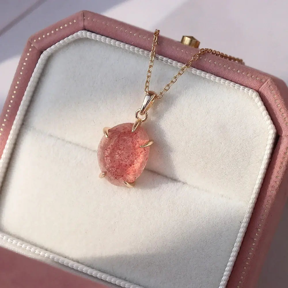 Dainty Strawberry Pink Gemstone Necklace