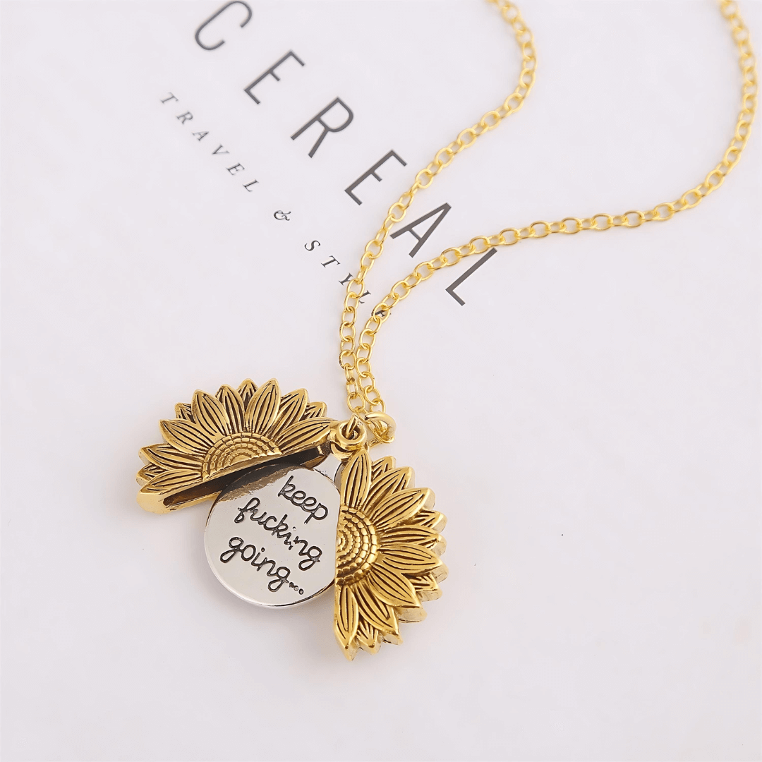 Gold Sunflower Pendant Locket Necklace