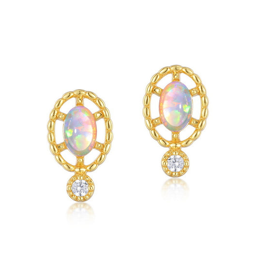 Gold Tiny Opal Earrings