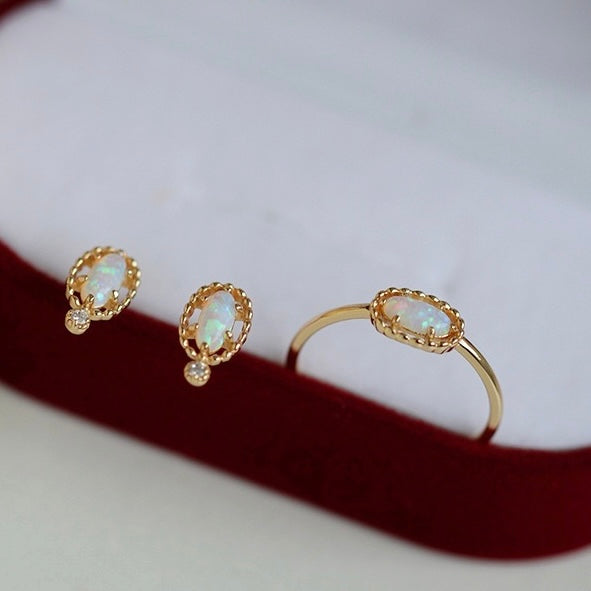 Gold Tiny Opal Stud Ring Earrings