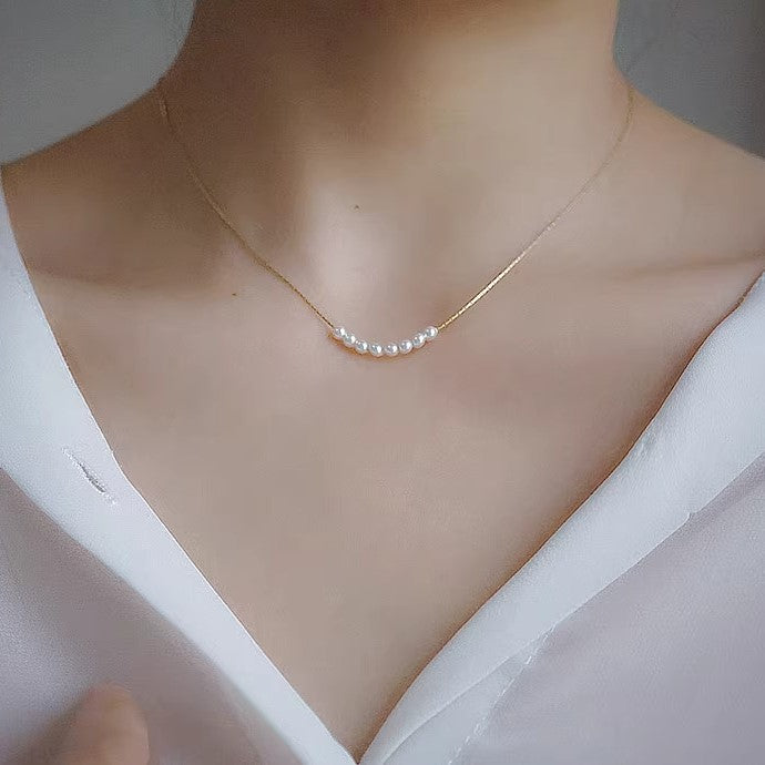 Gold Tiny Pearl Necklace