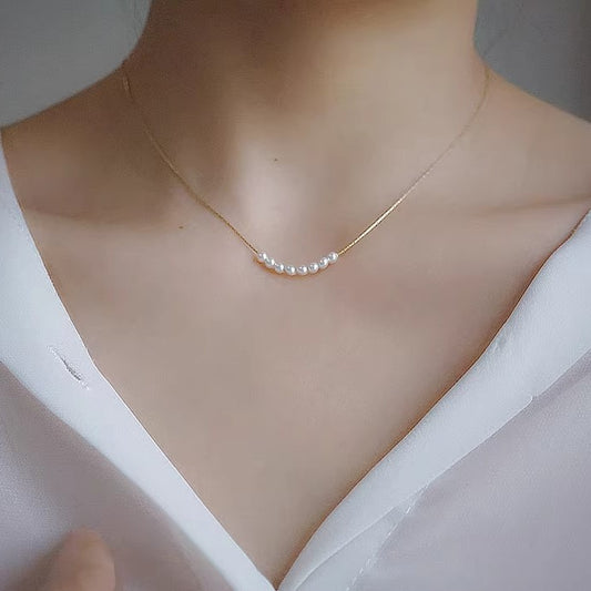 Gold Tiny Pearl Necklace