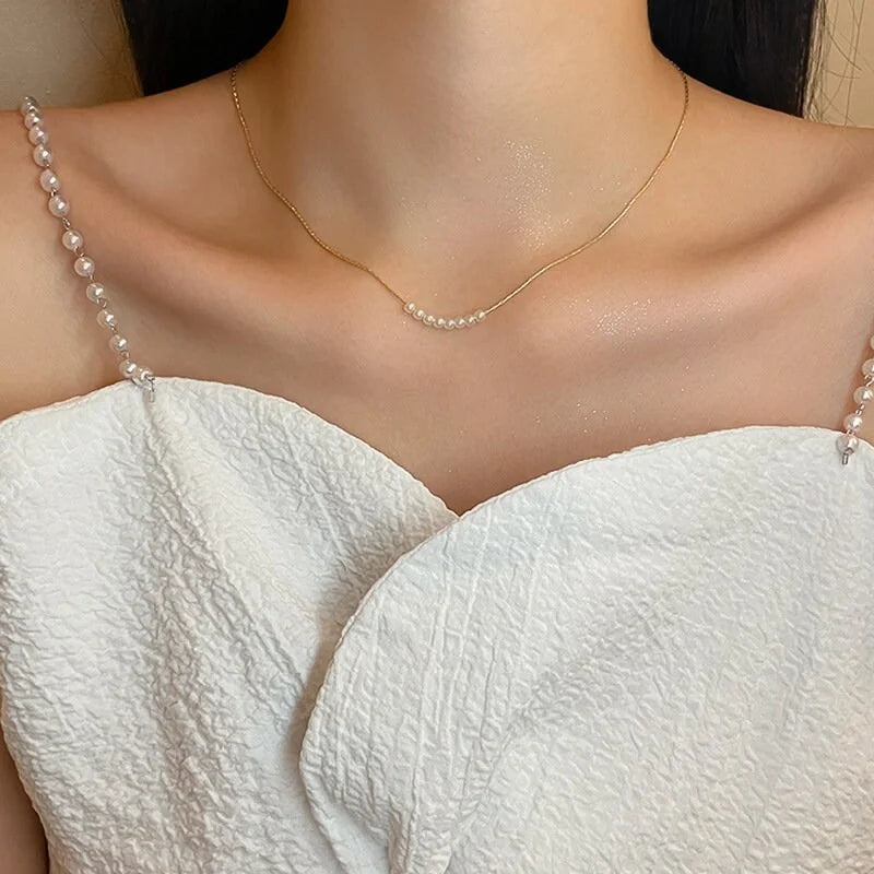 Gold Tiny Pearl Necklace