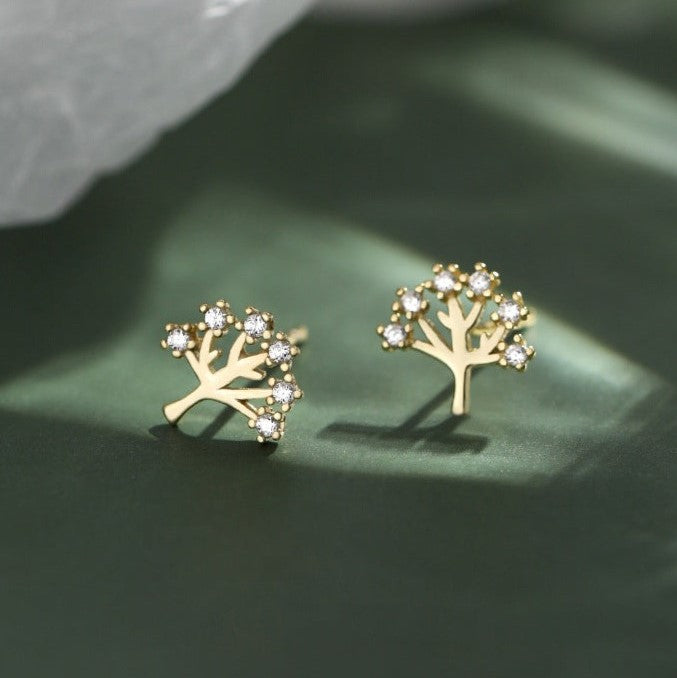 Gold Tree Crystal Stud Earring