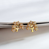 Gold Tree Diamond Stud Earring