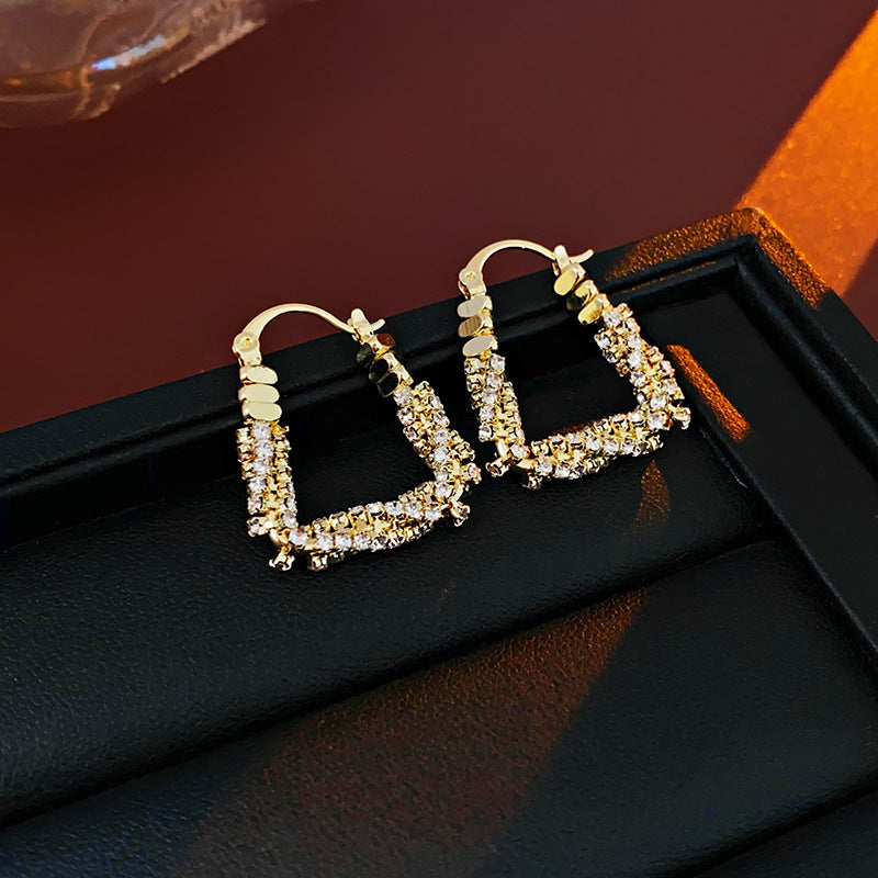 Gold U Shaped CZ Earrings