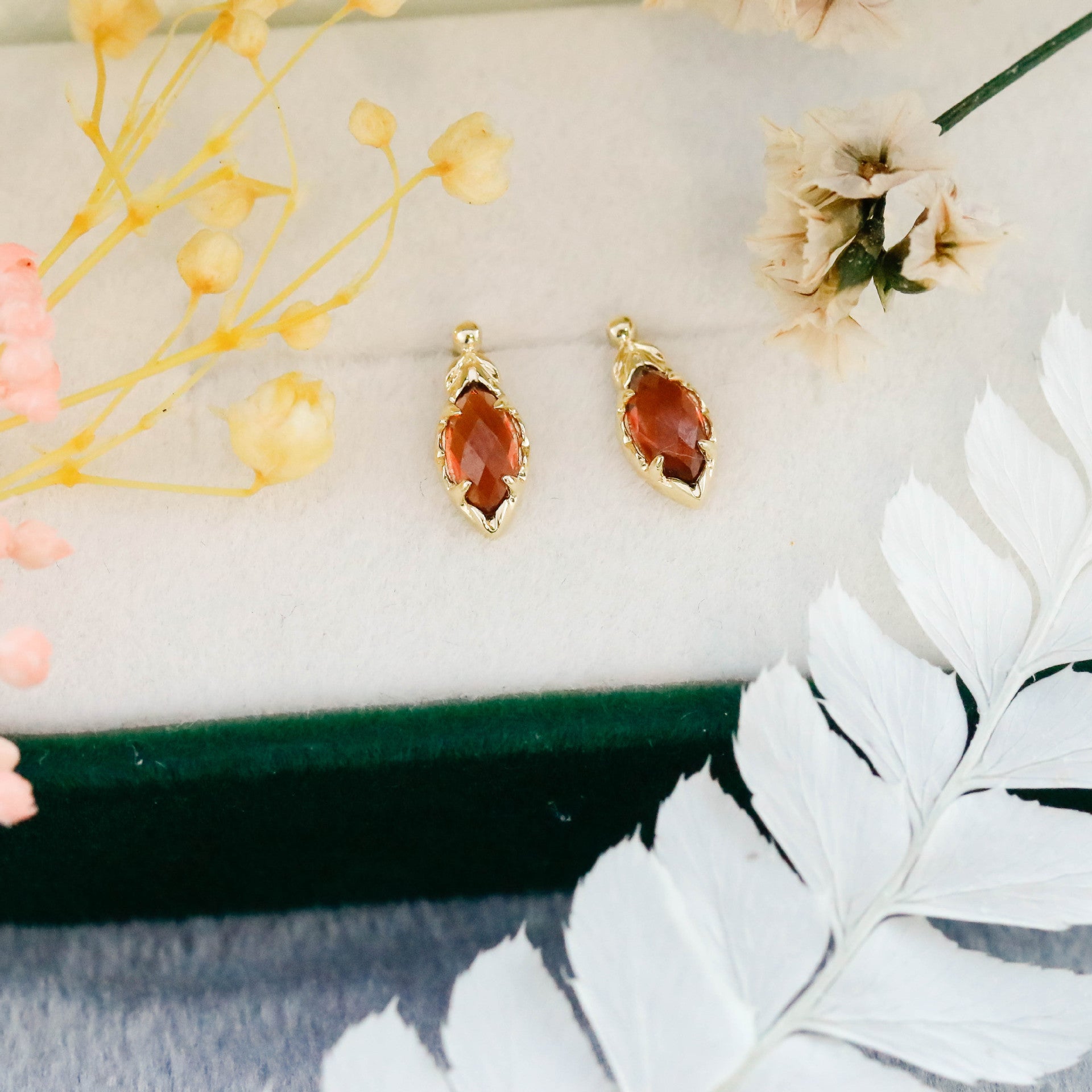 Gold Vermeil Red Garnet Earrings 