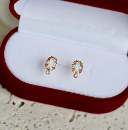 Gold Vermeil Tiny Opal Earrings