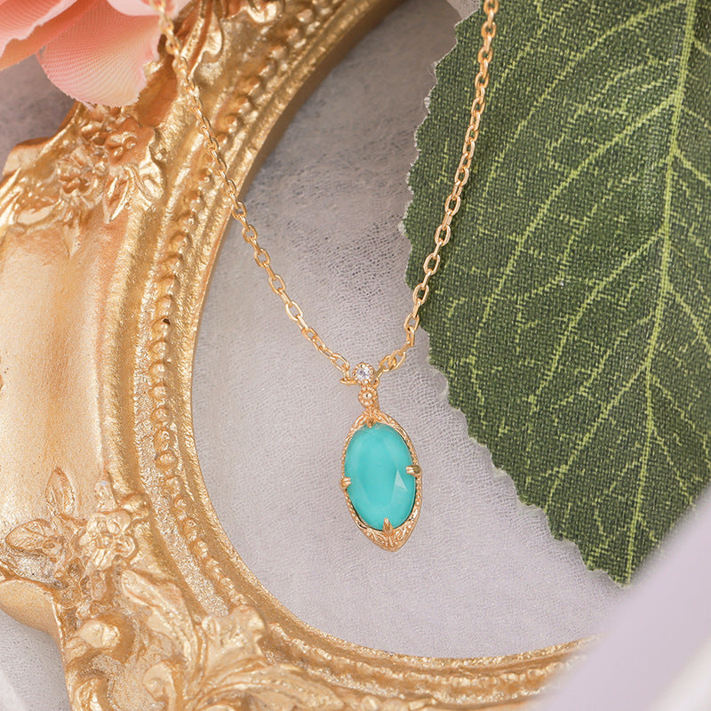 Gold Vintage Turquoise Crystal Necklace
