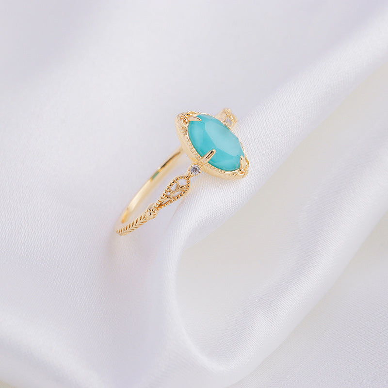 Gold Vintage Turquoise Crystal Ring