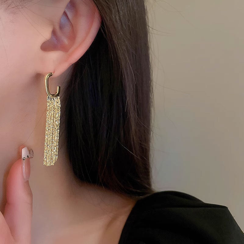 Gold Waterfall C Hoop Earrings 