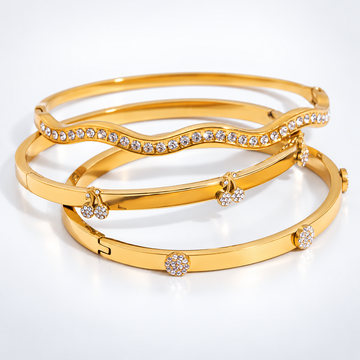 Gold Wave Cherry Bangle Bracelet