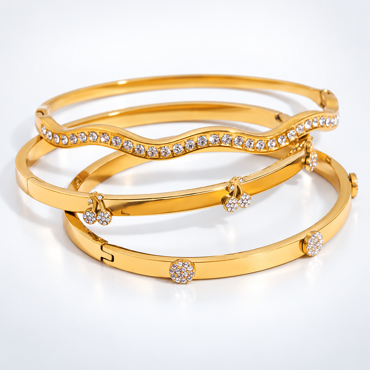 Gold Wave Cherry Bangle Bracelet