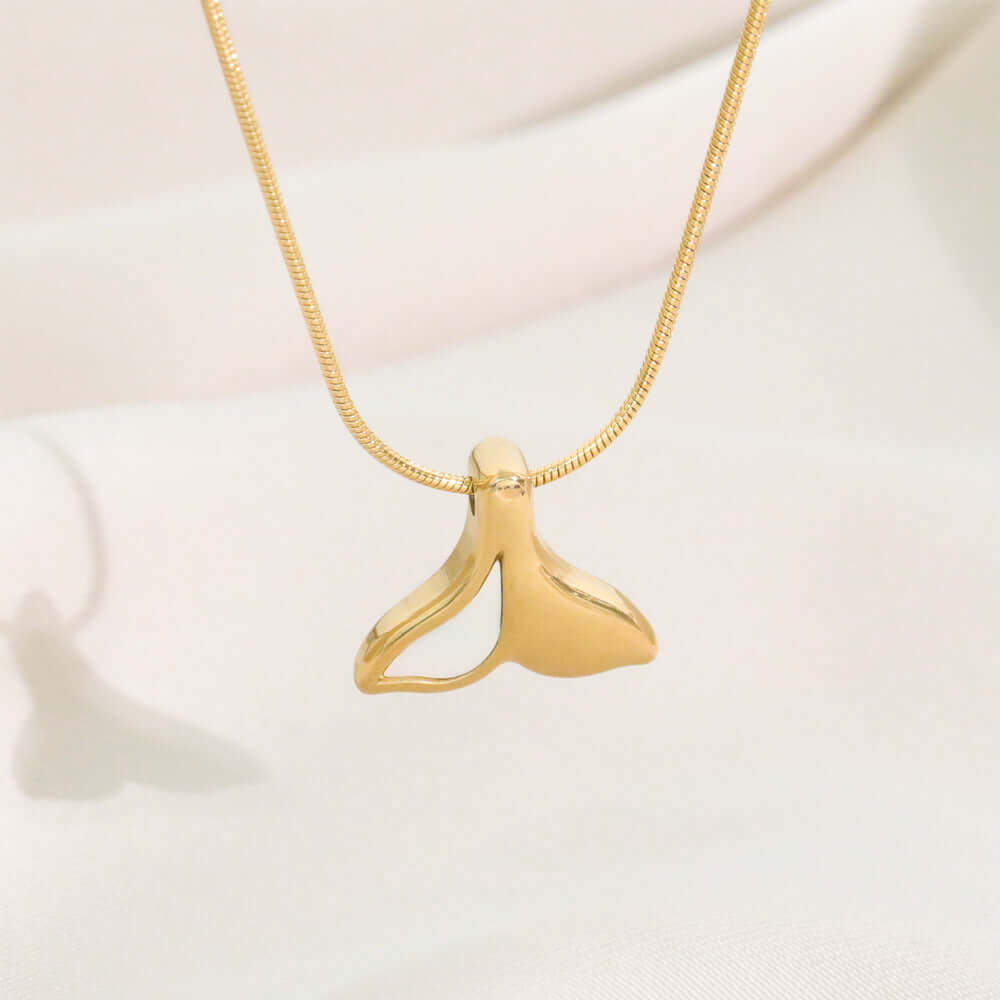 Gold Whale Tail Pendant Snake Chain Necklace