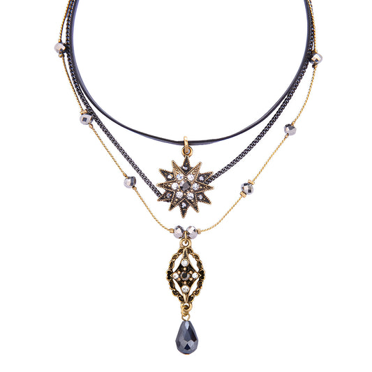 Goth Black Crystal Star Layering Necklace