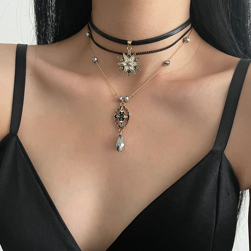 Goth Crystal Star Layering Necklace