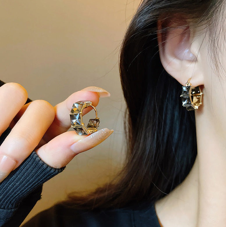 Gray Crystal Hoop Earrings