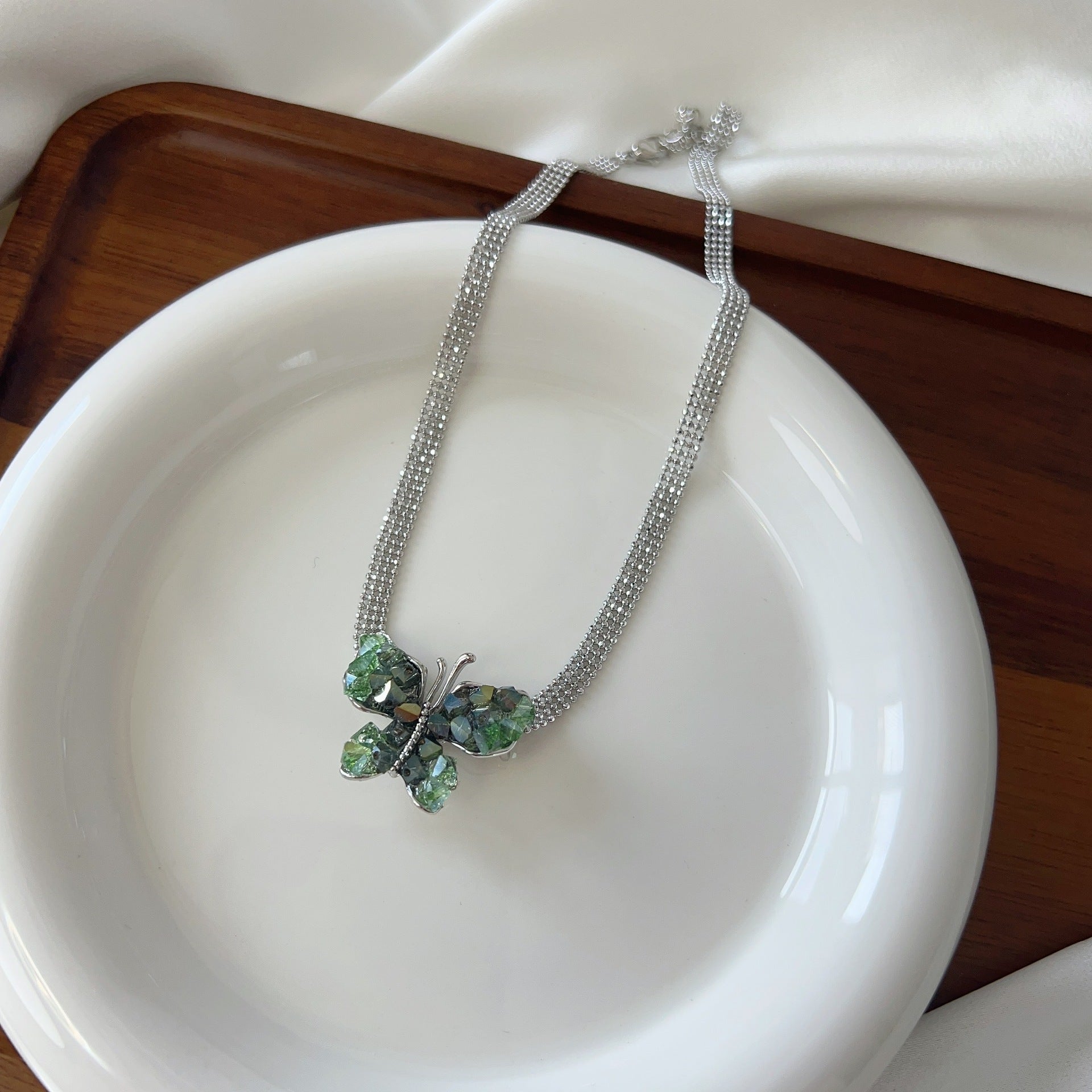 Green Crystal Butterfly Necklace