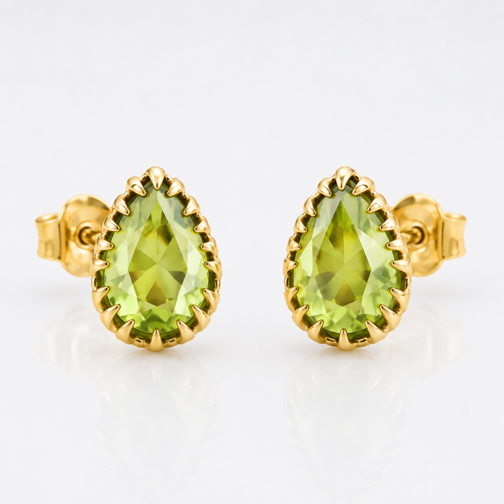 Green Peridot Stud Earrings  